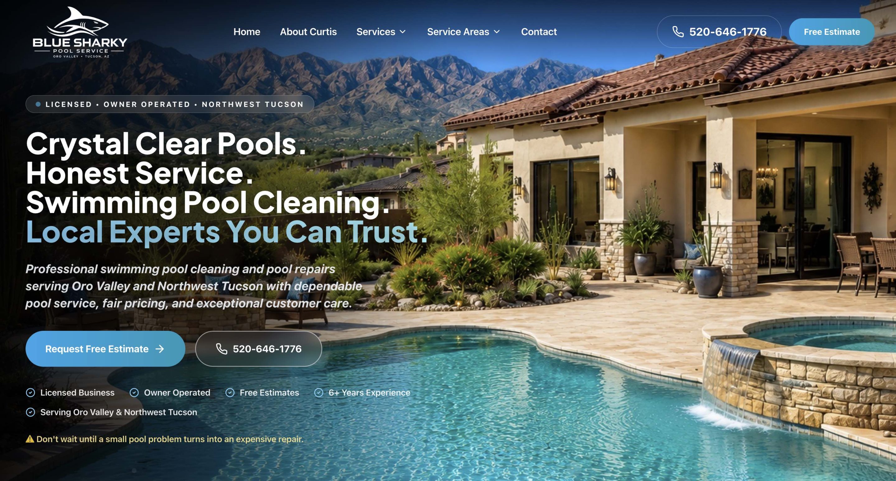 Blue Sharky Pool Service, swimming pool cleaning and pool repairs serving Oro Valley and Northwest Tucson and Marana